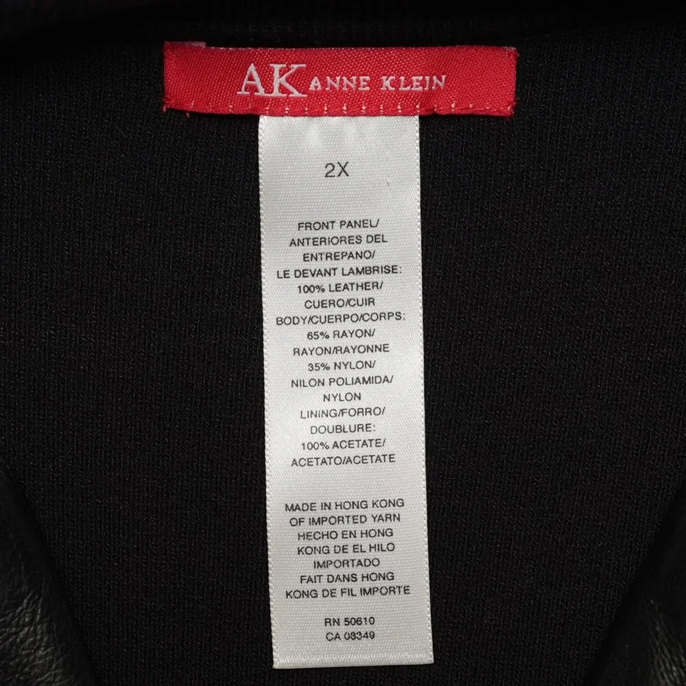 Anne Klein Womens 2X Black‎ Leather Mixed Media Moto Style Jacket